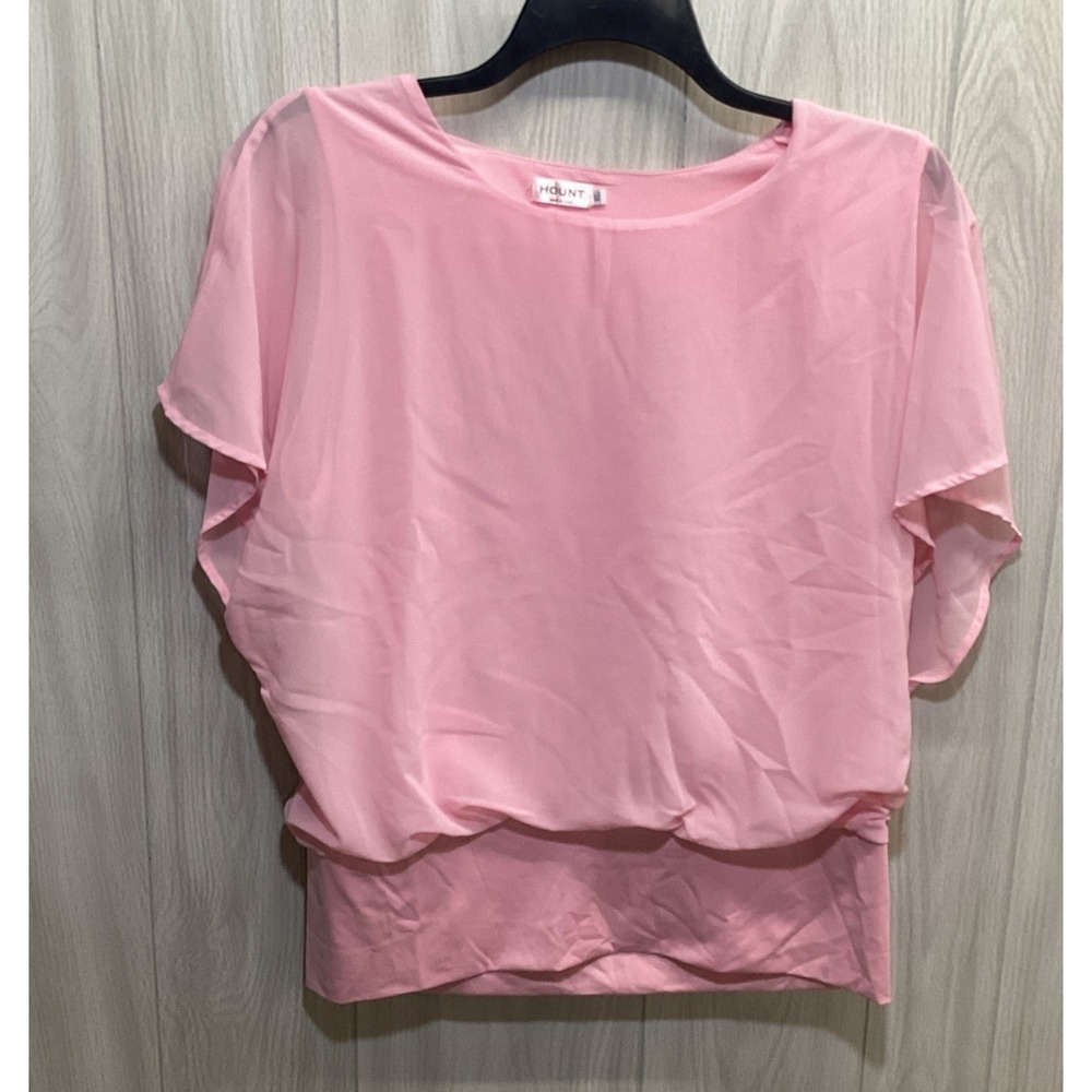 HOUNT Women's (Size XL) Butterfly Sleeve Round Neck Lined Shirt Hem Accent